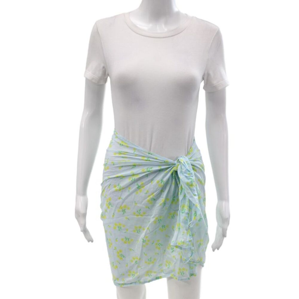 Faithfull The Brand Womens Blue Floral Mini Skirt Cotton Tie Waist Size XS